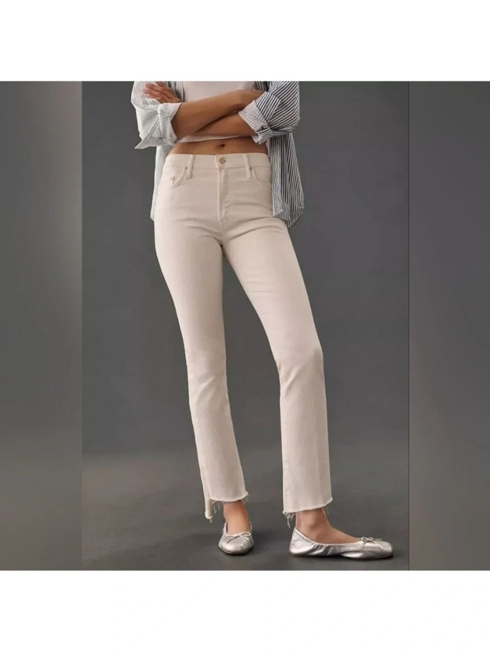 Mother The Insider Crop Step Fray Jeans Cream Puffs - Picture 1 of 13